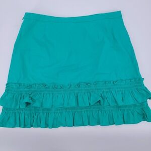 J. Crew Ruffle Tiered Cotton Poplin Mini Skirt Green Turquoise Lined Size 10